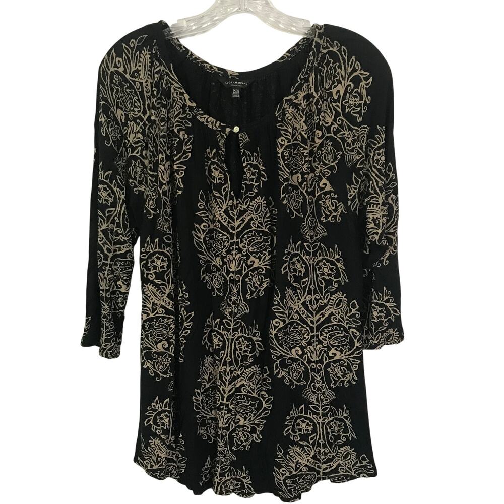 Lucky Brand Blouse Top 1X One X Womens Boho Peasant Style Three Quarter Sleeve